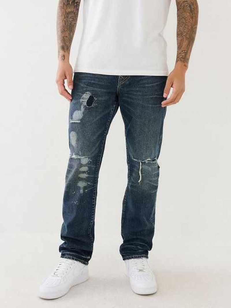 True Religion Ricky Distressed Flap Straight Jeans Herr Mörktvätt | MAE765803