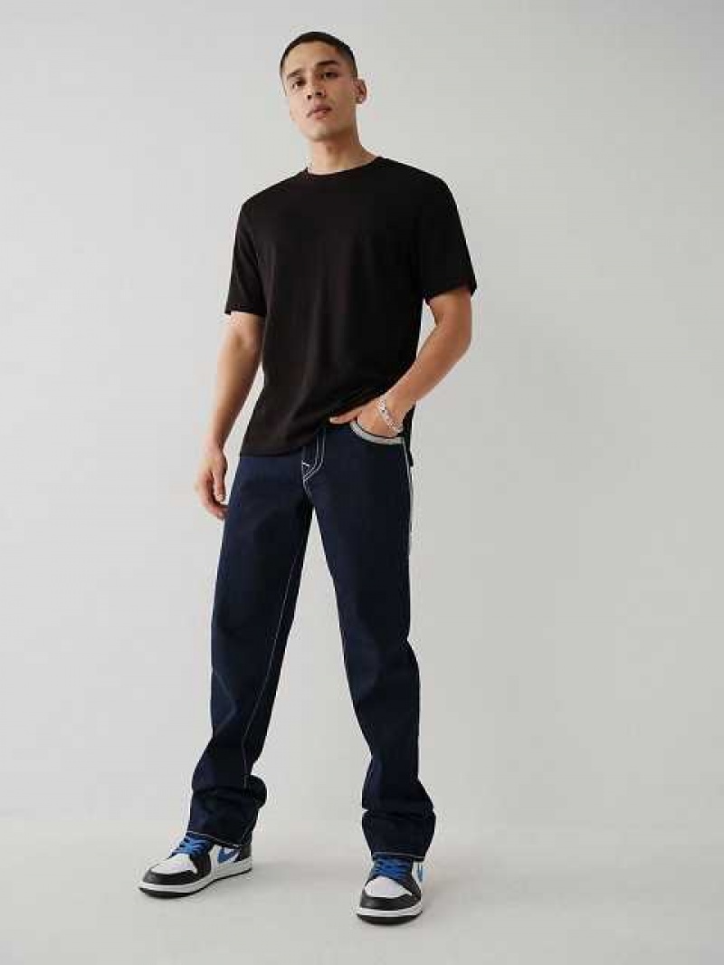 True Religion Ricky Flatlock Stitch Straight Jeans Herr Blå | EGS701984