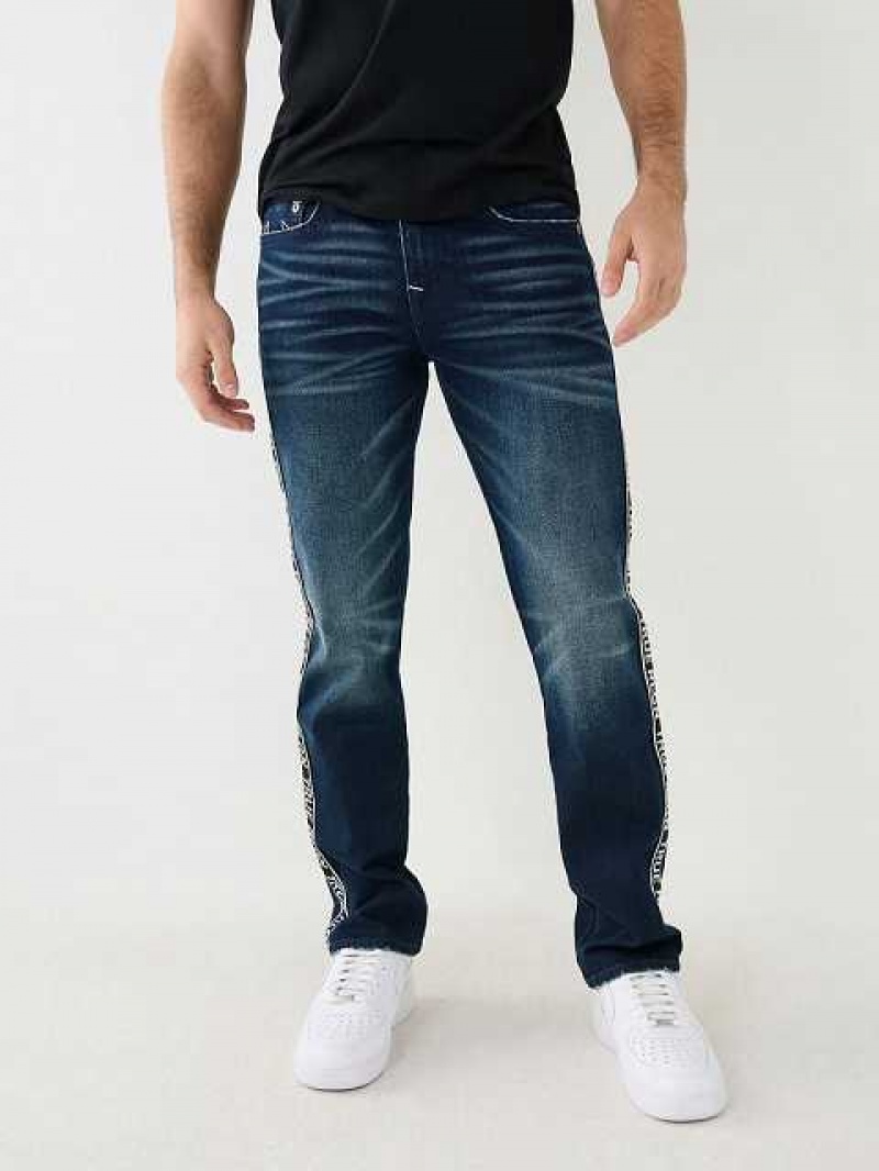 True Religion Ricky Side Stripe Straight Jeans Herr Mörkblå | MYP327598