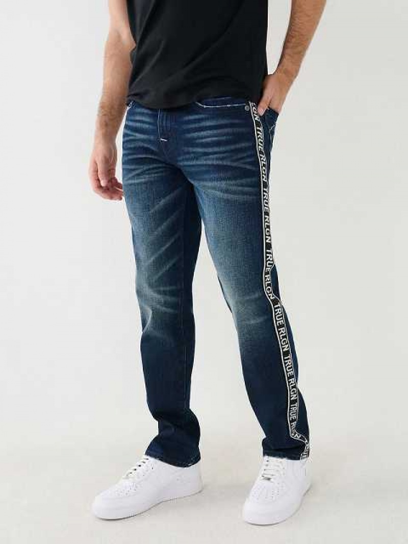 True Religion Ricky Side Stripe Straight Jeans Herr Mörkblå | MYP327598