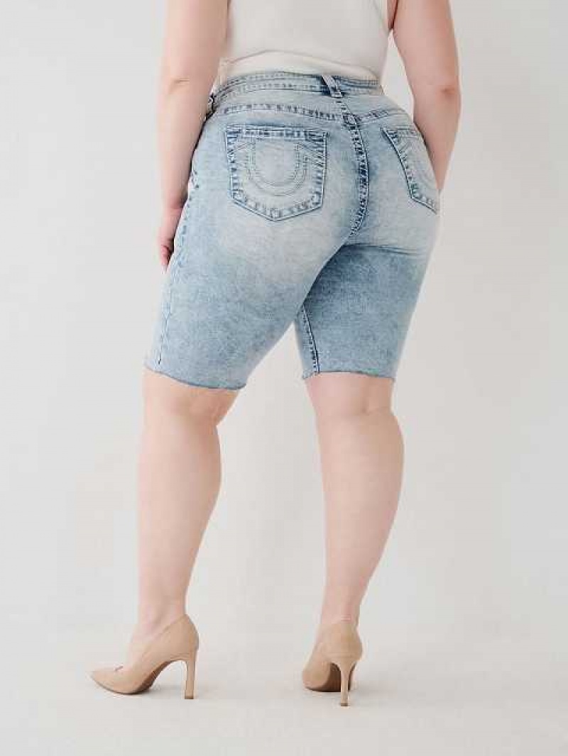 True Religion Riley Big T Stitch Knee Shorts Dam Ljusblå | PAE319064