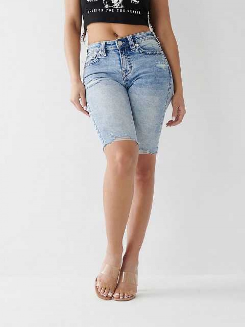 True Religion Riley Big T Stitch Knee Shorts Dam Ljusblå | PAE319064