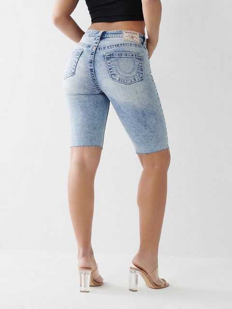 True Religion Riley Big T Stitch Knee Shorts Dam Ljusblå | PAE319064