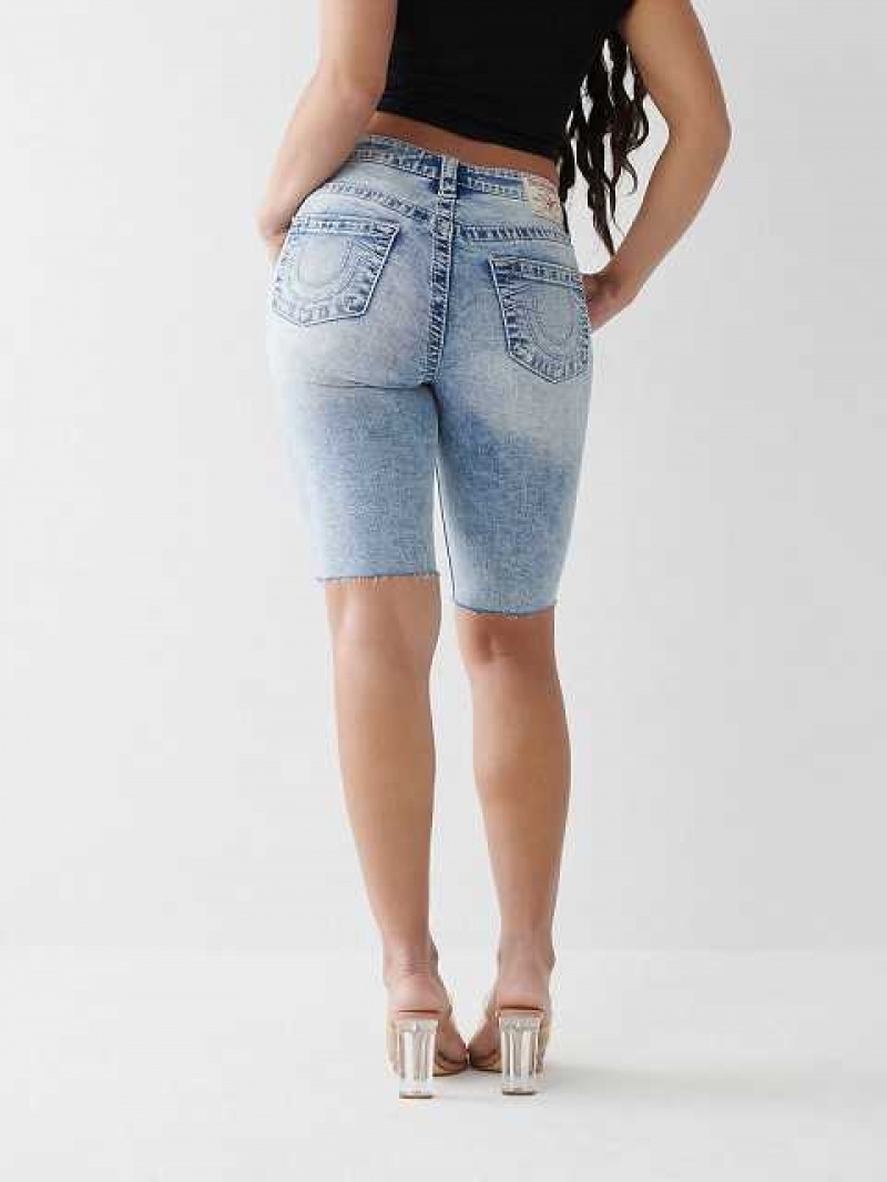 True Religion Riley Big T Stitch Knee Shorts Dam Ljusblå | PAE319064