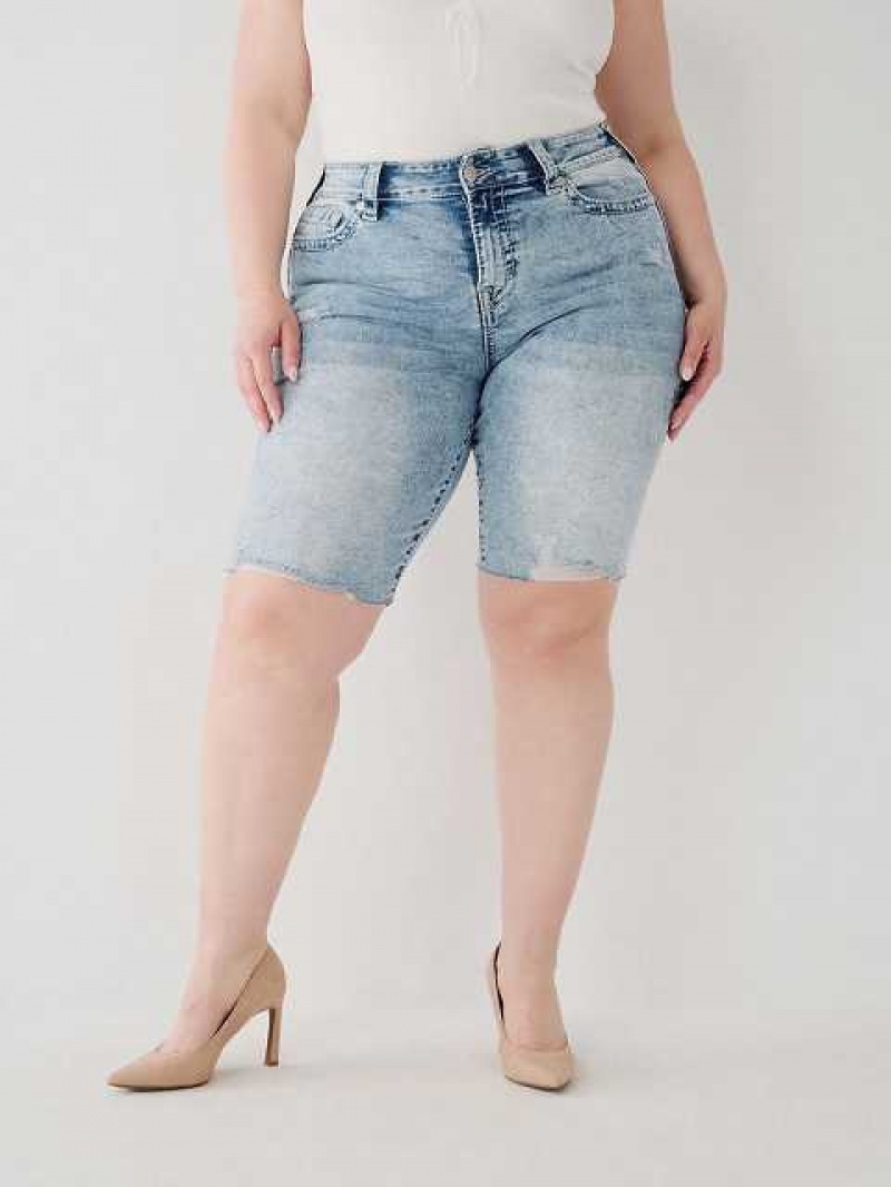 True Religion Riley Big T Stitch Knee Shorts Dam Ljusblå | PAE319064