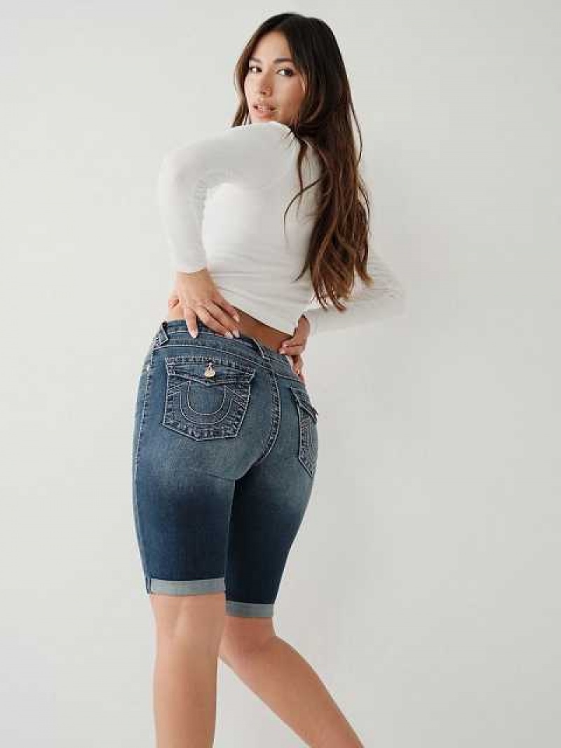 True Religion Riley Big T Stitch Knee Shorts Dam Mörkblå | MVT862791