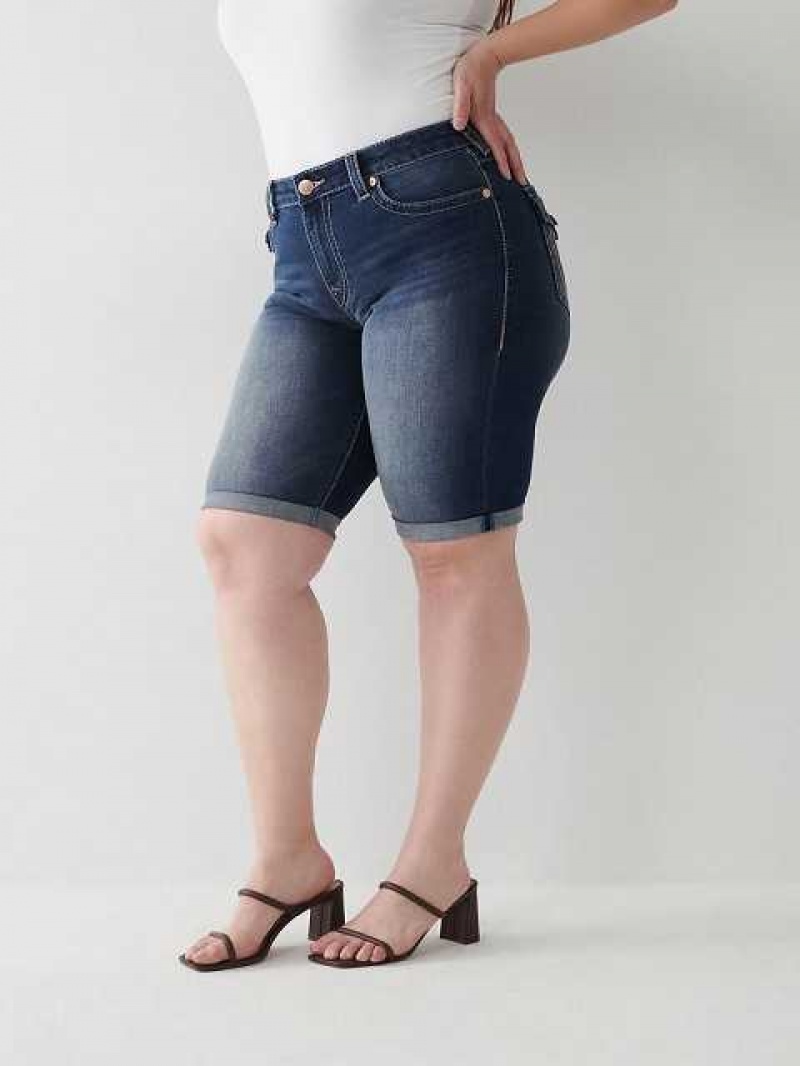 True Religion Riley Big T Stitch Knee Shorts Dam Mörkblå | MVT862791