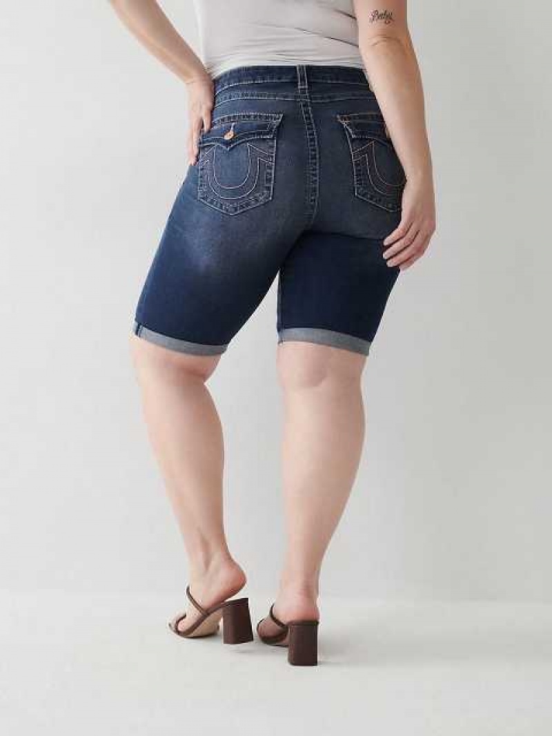 True Religion Riley Big T Stitch Knee Shorts Dam Mörkblå | MVT862791