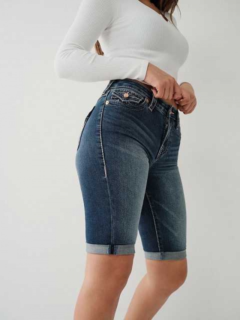 True Religion Riley Big T Stitch Knee Shorts Dam Mörkblå | MVT862791