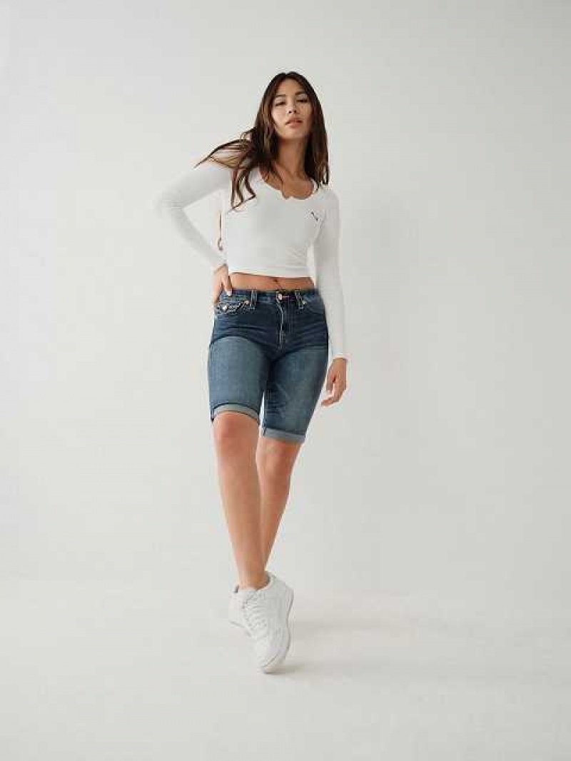 True Religion Riley Big T Stitch Knee Shorts Dam Mörkblå | MVT862791