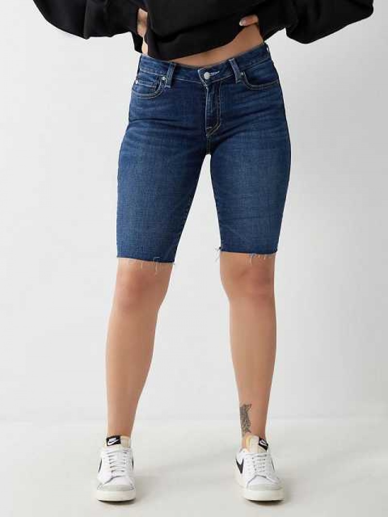 True Religion Riley Knee Shorts Dam Mörkblå | FXN684139