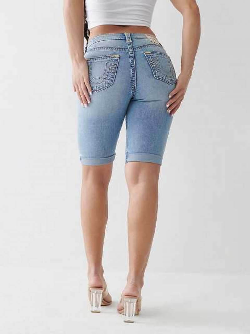 True Religion Riley Super T Stitch Knee Shorts Dam Blå | TCX490268