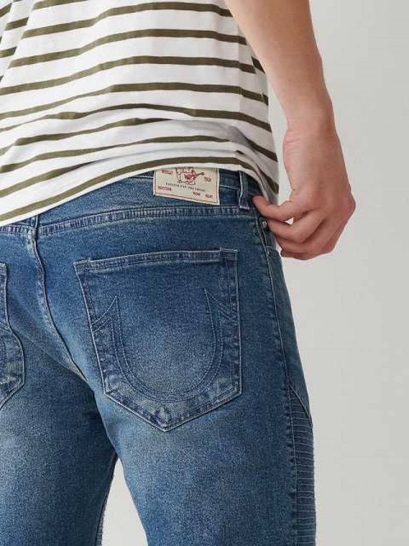 True Religion Rocco Moto Shorts Herr Blå | DUT621539