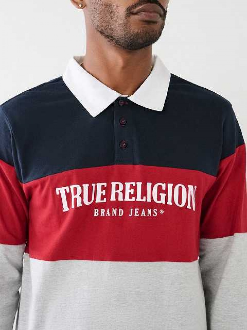 True Religion Rugby Polo Skjorta Herr Marinblå Röda | WBH016843