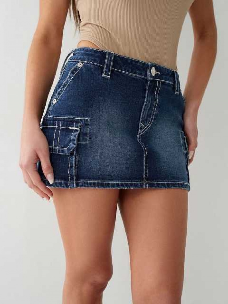 True Religion Sadie Cargo Denim Mini Kjol Dam Ljusblå | ZKV653207