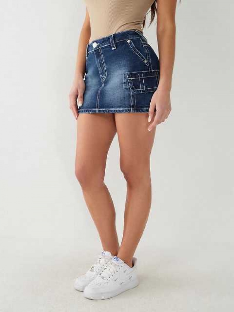 True Religion Sadie Cargo Denim Mini Kjol Dam Ljusblå | ZKV653207