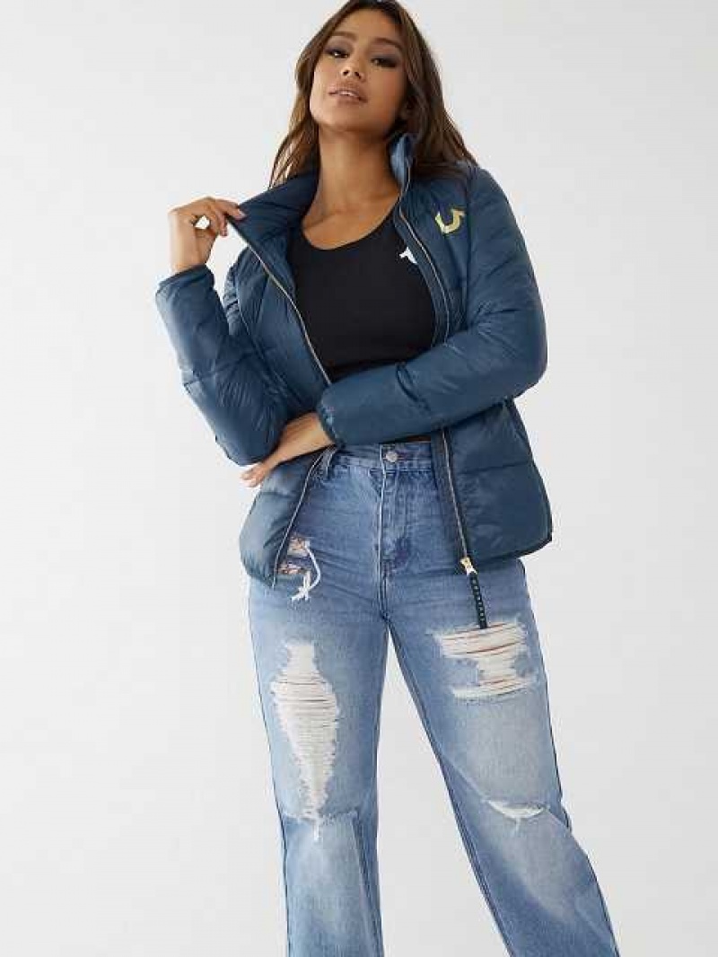 True Religion Slim Puffer Jacka Dam Påfågelblå | ASW037482