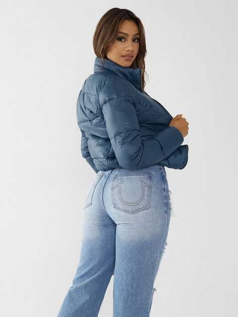 True Religion Slim Puffer Jacka Dam Påfågelblå | ASW037482