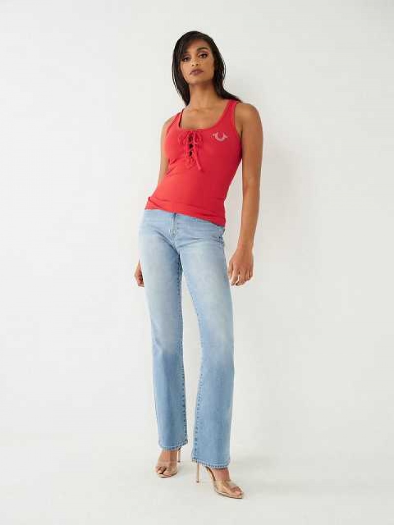 True Religion Spets Up Studded Logo Linne Dam Röda | SHR405267