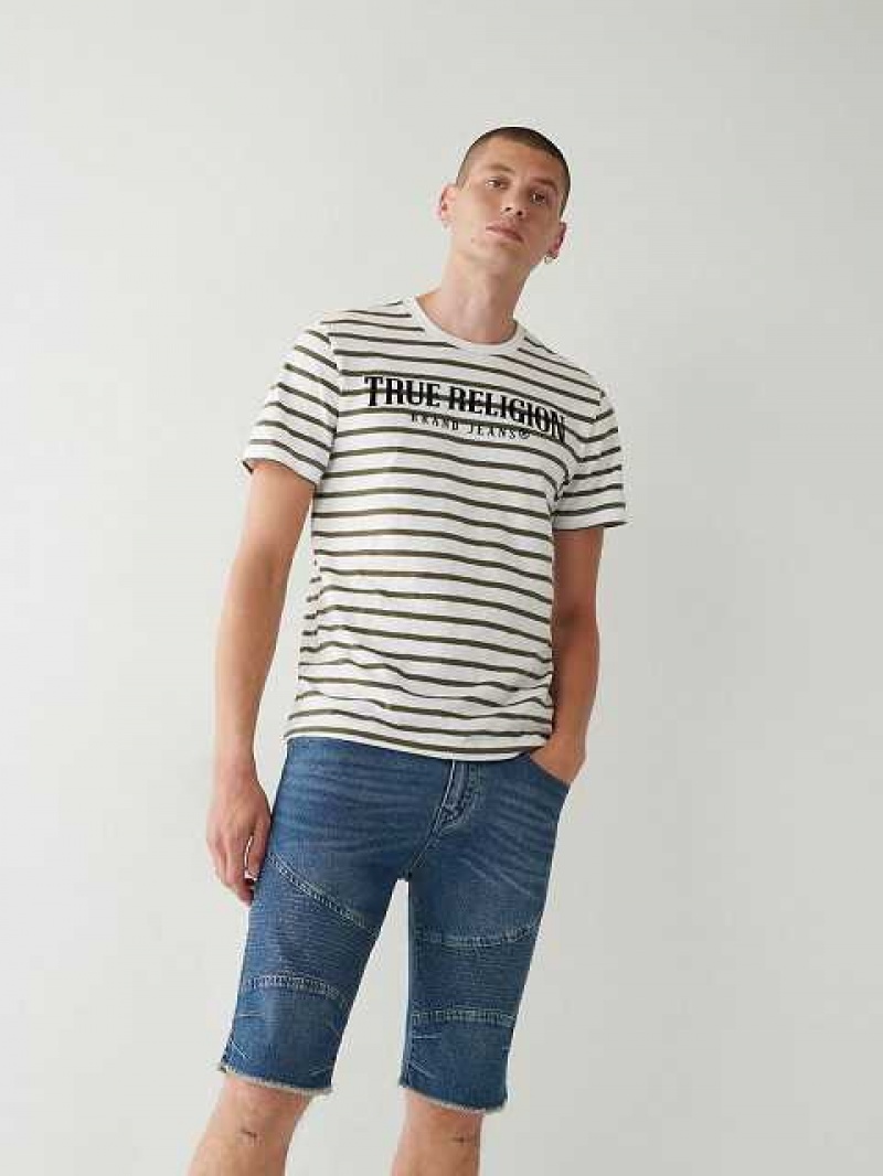 True Religion Stripe Logo T-shirt Herr Vita | MFL539610