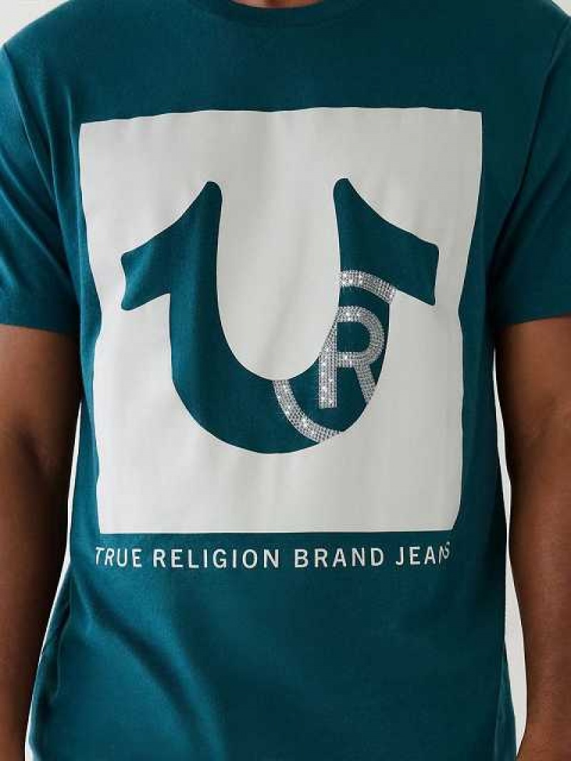 True Religion Studded Logo T-shirt Herr Påfågelblå | ITN046731