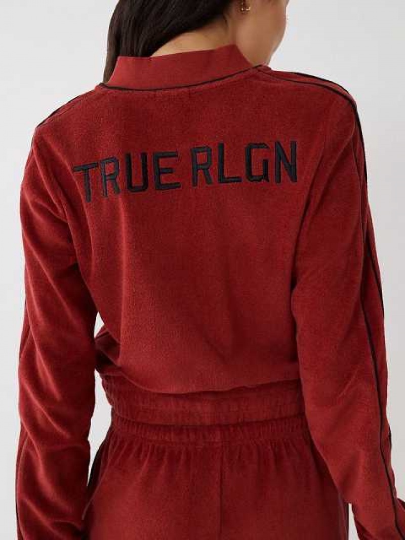 True Religion Terry Zip Sweatshirt Dam Röda | HCZ826517