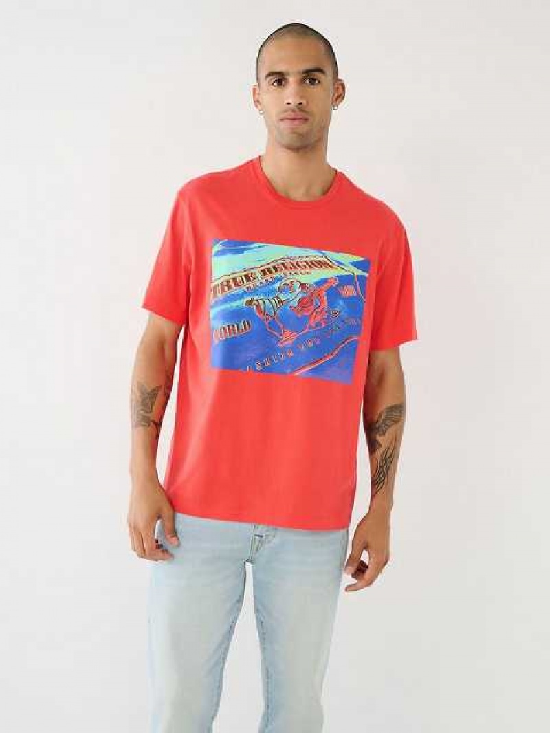 True Religion Thermo Buddha Tryck Relaxed T-shirt Herr Rosa | ICX402697