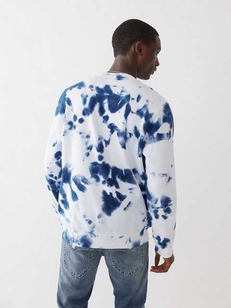 True Religion Tie Dye Buddha Crewneck Sweatshirt Herr Blå | KSQ087945