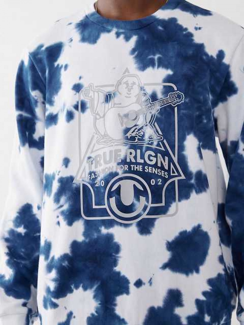 True Religion Tie Dye Buddha Crewneck Sweatshirt Herr Blå | KSQ087945