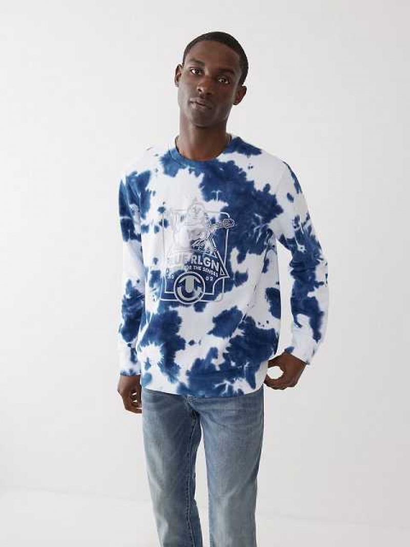 True Religion Tie Dye Buddha Crewneck Sweatshirt Herr Blå | KSQ087945