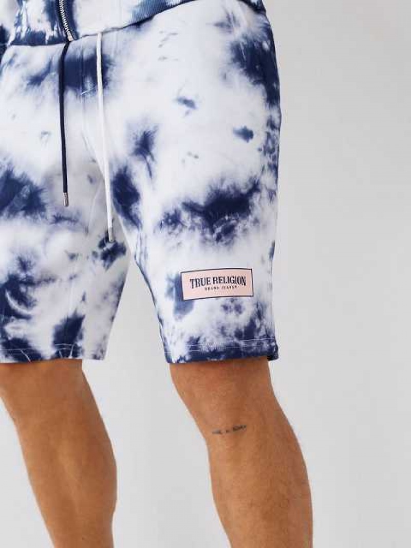 True Religion Tie Dye Logo Sweat Shorts Herr Vita Blå | SGC290613