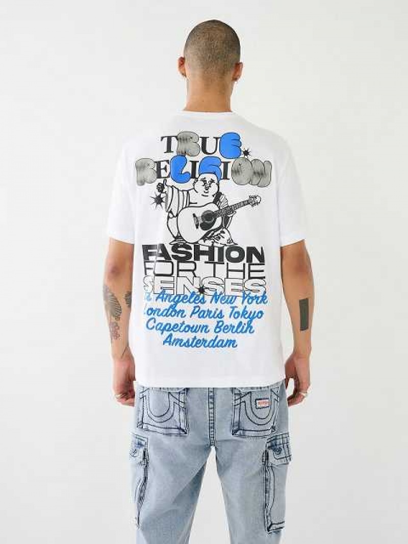 True Religion Tr Graffiti Tryck Relaxed T-shirt Herr Vita | HVP690518