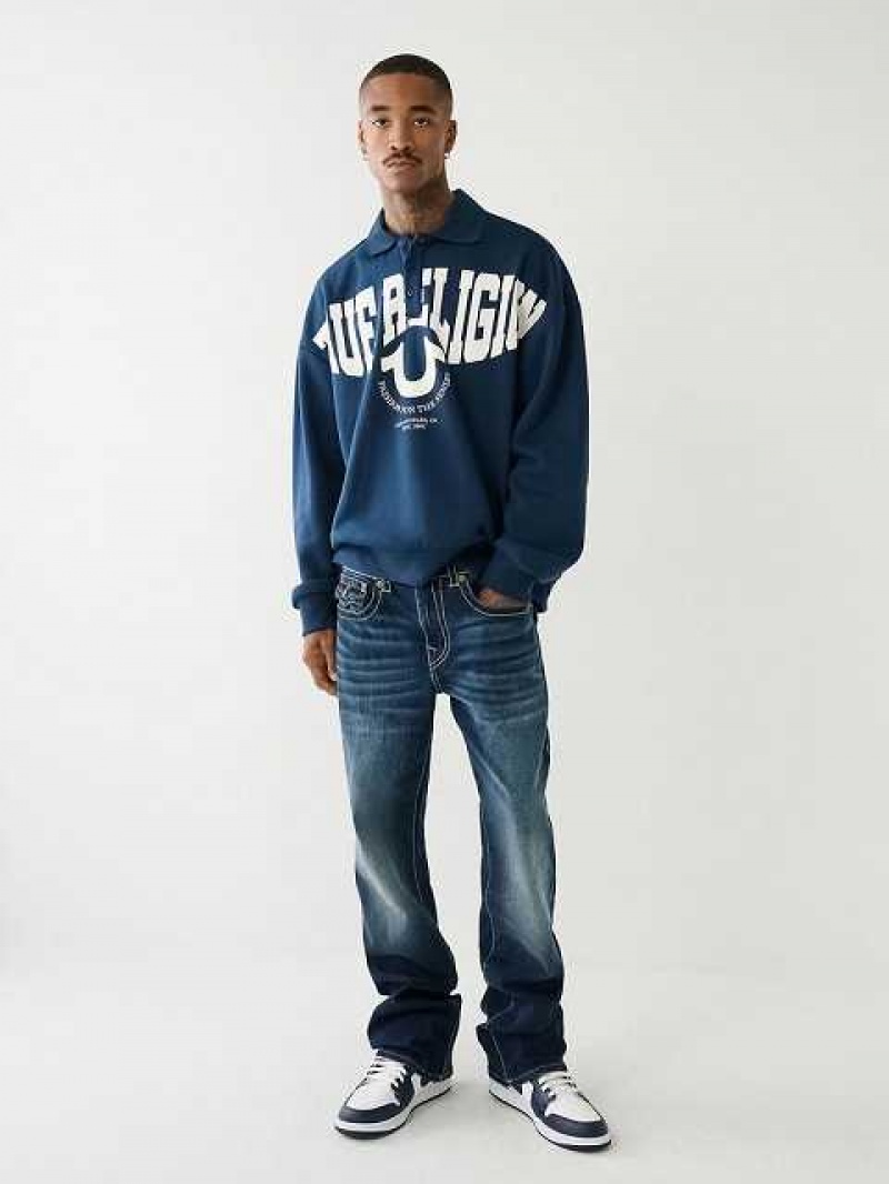 True Religion Tr Logo Rugby Sweatshirt Herr Marinblå Blå | OAP946083