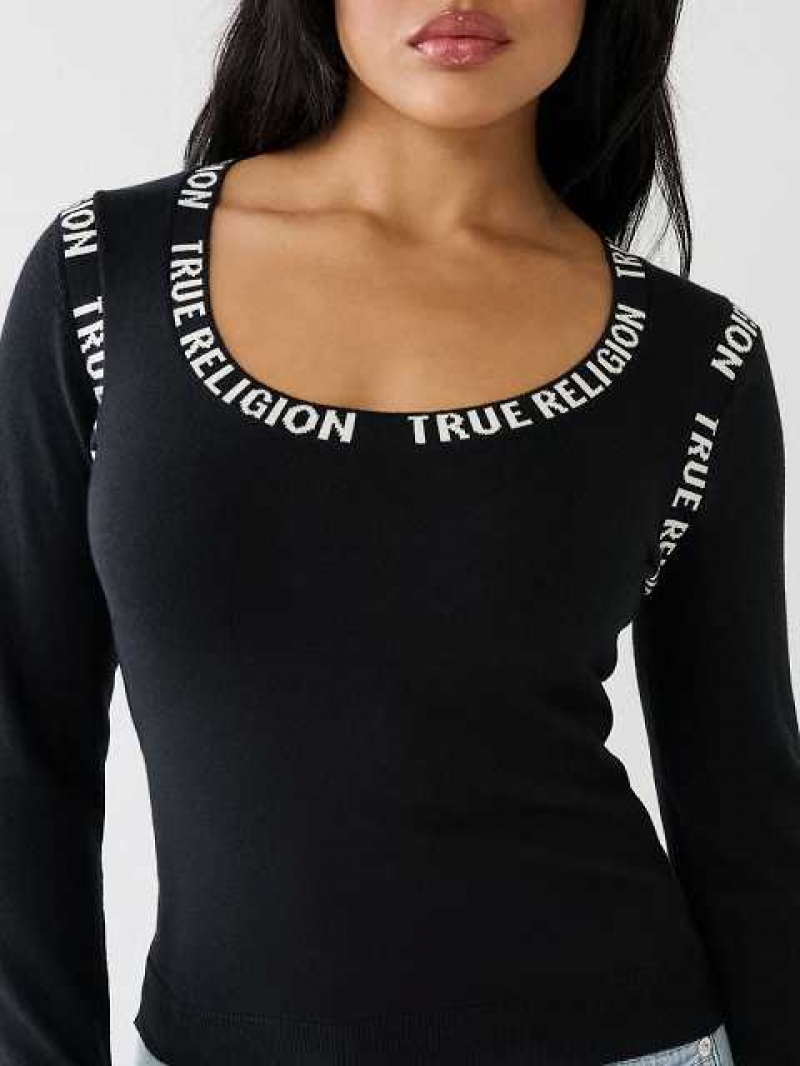 True Religion Tr Logo Trim Scoop Tröja Dam Svarta | FAG649837