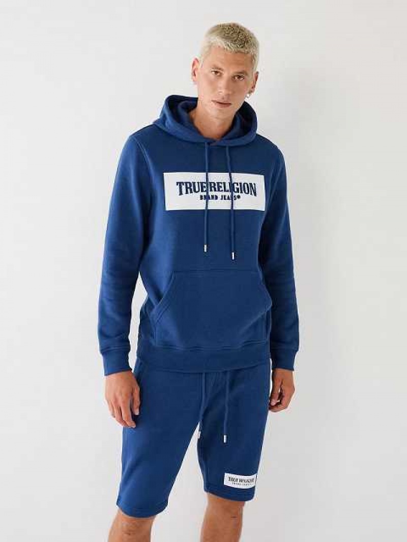 True Religion True Logo Hoodie Herr Blå | JZA709328