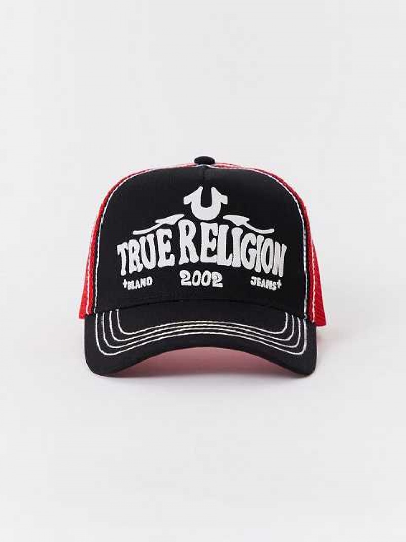 True Religion True Trucker Hatt Unisex Svarta Röda | SLM710246