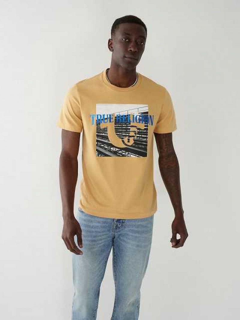 True Religion True Tryck T-shirt Herr Mörkgula | WXH609127