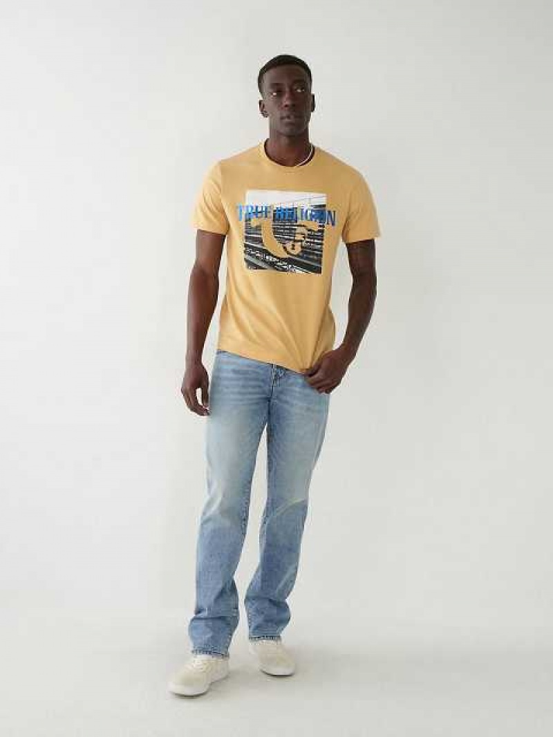 True Religion True Tryck T-shirt Herr Mörkgula | WXH609127