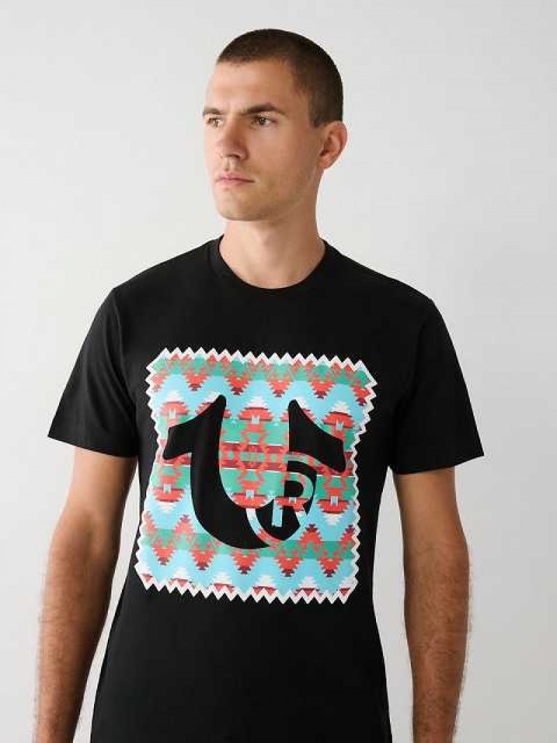 True Religion Tryck Logo T-shirt Herr Svarta | CRU296580