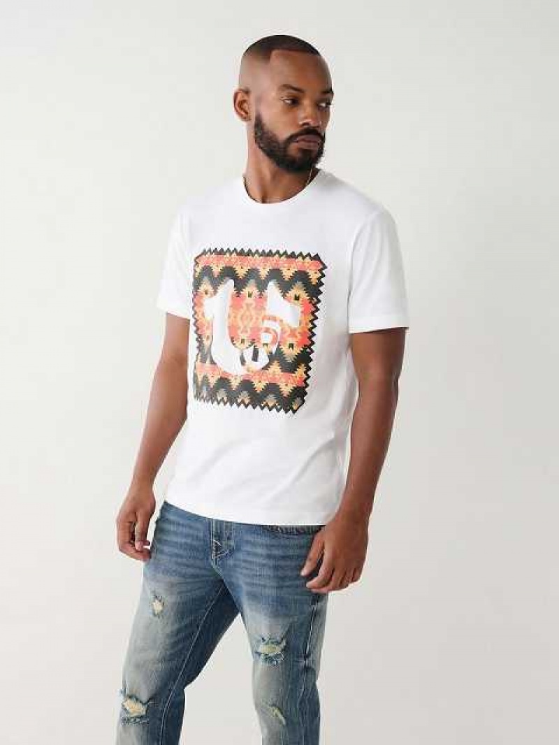 True Religion Tryck Logo T-shirt Herr Vita | WJM340687