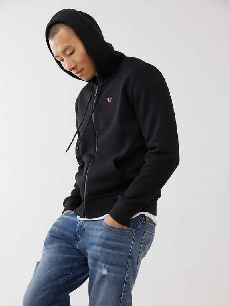 True Religion Tryck Zip Hoodie Herr Svarta | WGE461309