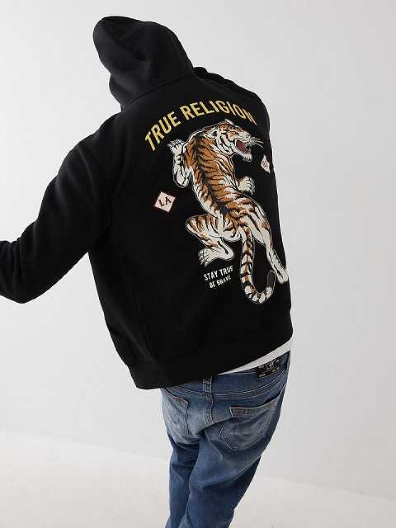 True Religion Tryck Zip Hoodie Herr Svarta | WGE461309