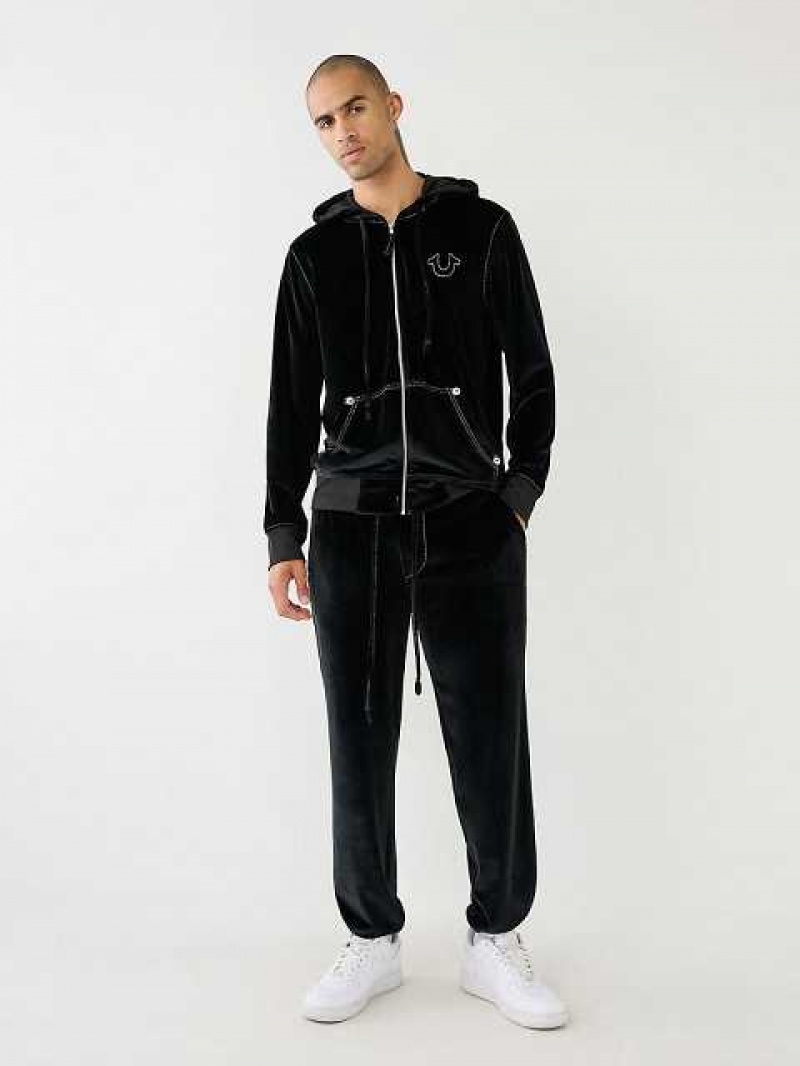 True Religion Velour Big T Joggingbyxor Herr Svarta | DFV063428