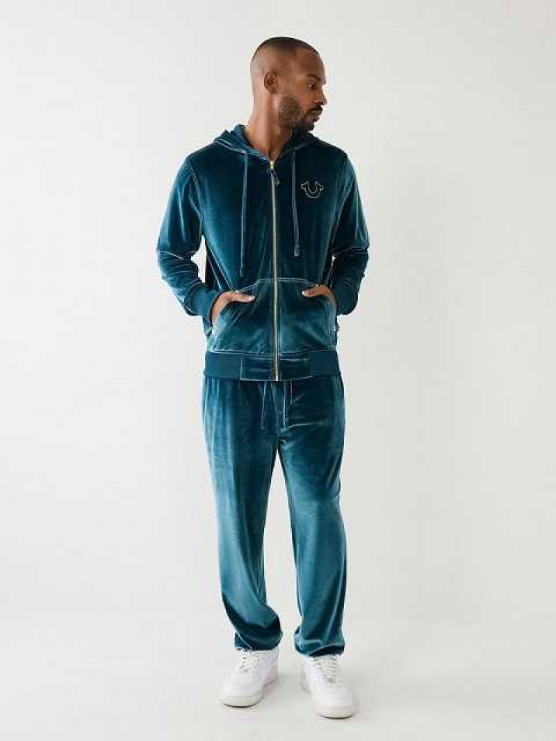 True Religion Velour Big T Joggingbyxor Herr Påfågelblå | PAS824761