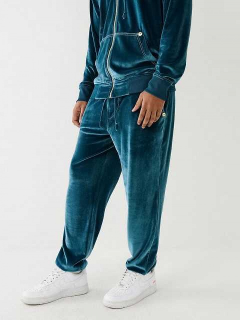 True Religion Velour Big T Joggingbyxor Herr Påfågelblå | PAS824761