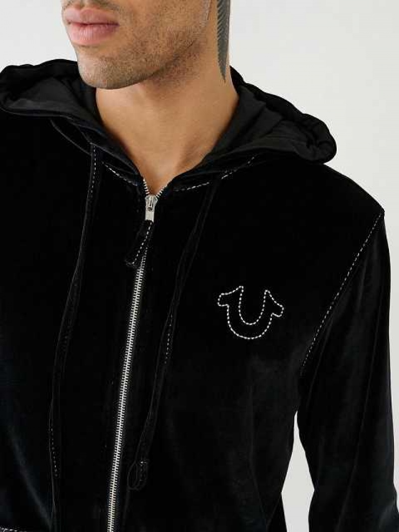 True Religion Velour Big T Zip Hoodie Herr Svarta | ASB527684