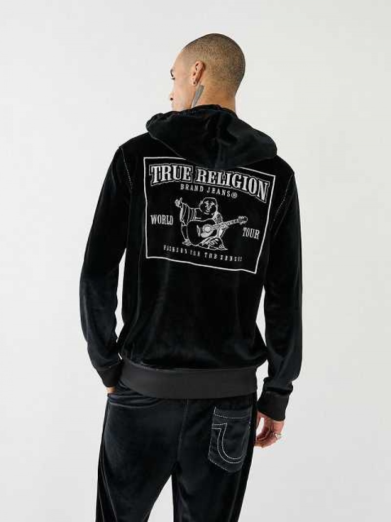 True Religion Velour Big T Zip Hoodie Herr Svarta | ASB527684