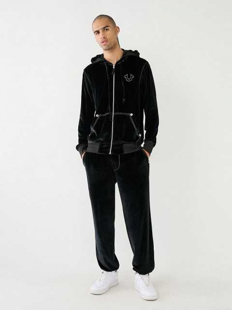 True Religion Velour Big T Zip Hoodie Herr Svarta | ASB527684