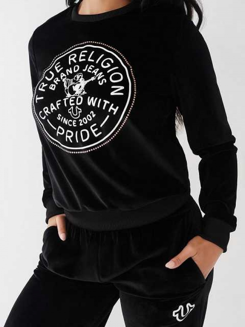 True Religion Velour Crystal Sweatshirt Dam Svarta | QCD039485