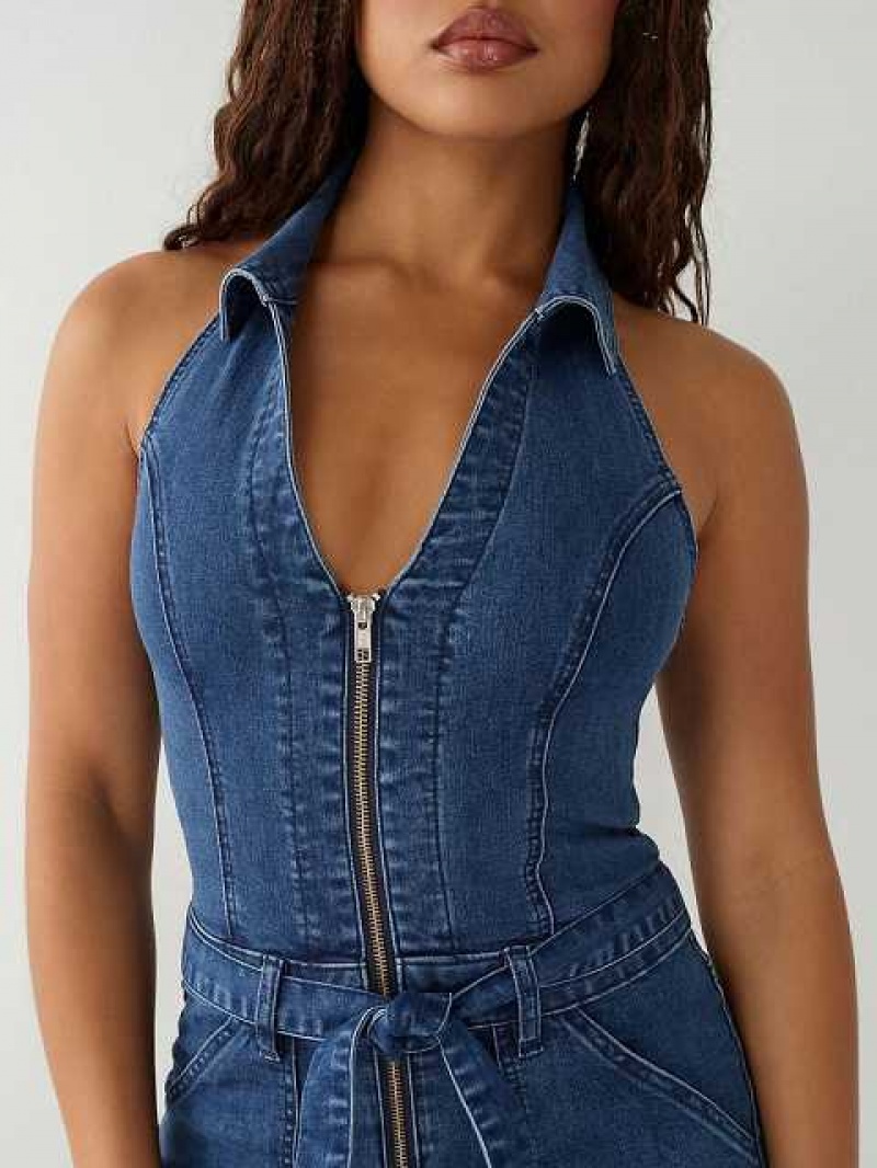 True Religion Zip Denim Jumpsuit Dam Blå Tvätt | YNV174896